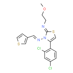 ChemSpider 2D Image | (2Z)-4-(2,4-Dichlorophenyl)-N-(2-methoxyethyl)-3-[(E)-(3-thienylmethylene)amino]-1,3-thiazol-2(3H)-imine | C17H15Cl2N3OS2