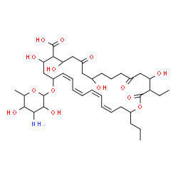 ChemSpider 2D Image | (4Z,6Z,8Z,10Z)-12-[(3-Amino-3,6-dideoxyhexopyranosyl)oxy]-27-ethyl-14,16,20,26-tetrahydroxy-18,24,28-trioxo-2-propyloxacyclooctacosa-4,6,8,10-tetraene-15-carboxylic acid | C39H61NO14