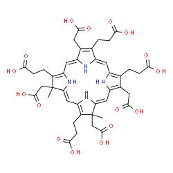 ChemSpider 2D Image | 3,3',3'',3'''-[3,8,13,17-Tetrakis(carboxymethyl)-8,13-dimethyl-8,13,22,24-tetrahydroporphyrin-2,7,12,18-tetrayl]tetrapropanoic acid | C42H46N4O16