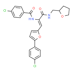 ChemSpider 2D Image | 4-Chloro-N-{(1Z)-1-[5-(4-chlorophenyl)-2-furyl]-3-oxo-3-[(tetrahydro-2-furanylmethyl)amino]-1-propen-2-yl}benzamide | C25H22Cl2N2O4