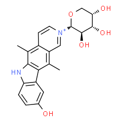 ChemSpider 2D Image | 2-(alpha-L-Arabinopyranosyl)-9-hydroxy-5,11-dimethyl-6H-pyrido[4,3-b]carbazol-2-ium | C22H23N2O5