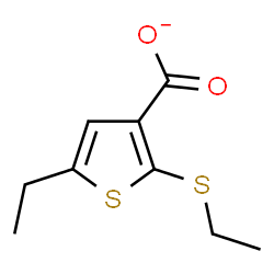 ChemSpider 2D Image | 5-Ethyl-2-(ethylsulfanyl)-3-thiophenecarboxylate | C9H11O2S2