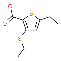 ChemSpider 2D Image | 5-Ethyl-3-(ethylsulfanyl)-2-thiophenecarboxylate | C9H11O2S2