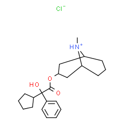 ChemSpider 2D Image | 3-[2-Cyclopentyl(hydroxy)phenylacetoxy]-9-methyl-9-azoniabicyclo[3.3.1]nonane chloride | C22H32ClNO3