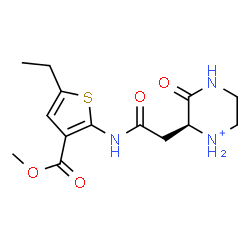 ChemSpider 2D Image | (2S)-2-(2-{[5-Ethyl-3-(methoxycarbonyl)-2-thienyl]amino}-2-oxoethyl)-3-oxopiperazin-1-ium | C14H20N3O4S