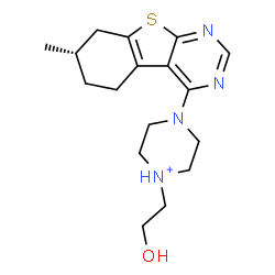 ChemSpider 2D Image | 1-(2-Hydroxyethyl)-4-[(7S)-7-methyl-5,6,7,8-tetrahydro[1]benzothieno[2,3-d]pyrimidin-4-yl]piperazin-1-ium | C17H25N4OS