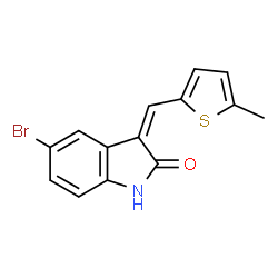 ChemSpider 2D Image | (3Z)-5-Bromo-3-[(5-methyl-2-thienyl)methylene]-1,3-dihydro-2H-indol-2-one | C14H10BrNOS