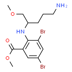 ChemSpider 2D Image | Methyl 2-[(5-amino-1-methoxy-2-pentanyl)amino]-3,5-dibromobenzoate | C14H20Br2N2O3