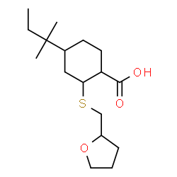 ChemSpider 2D Image | 4-(2-Methyl-2-butanyl)-2-[(tetrahydro-2-furanylmethyl)sulfanyl]cyclohexanecarboxylic acid | C17H30O3S