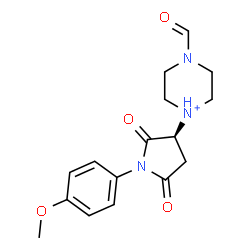 ChemSpider 2D Image | 4-Formyl-1-[(3S)-1-(4-methoxyphenyl)-2,5-dioxo-3-pyrrolidinyl]piperazin-1-ium | C16H20N3O4