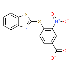 ChemSpider 2D Image | 4-(1,3-Benzothiazol-2-ylsulfanyl)-3-nitrobenzoate | C14H7N2O4S2