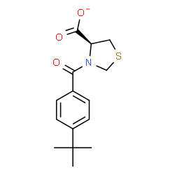 ChemSpider 2D Image | (4S)-3-[4-(2-Methyl-2-propanyl)benzoyl]-1,3-thiazolidine-4-carboxylate | C15H18NO3S