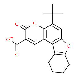 ChemSpider 2D Image | 5-(2-Methyl-2-propanyl)-3-oxo-8,9,10,11-tetrahydro-3H-[1]benzofuro[3,2-f]chromene-2-carboxylate | C20H19O5