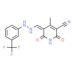 ChemSpider 2D Image | (5Z)-4-Methyl-2,6-dioxo-5-({2-[3-(trifluoromethyl)phenyl]hydrazino}methylene)-1,2,5,6-tetrahydro-3-pyridinecarbonitrile | C15H11F3N4O2