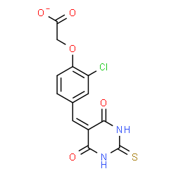 ChemSpider 2D Image | {2-Chloro-4-[(4,6-dioxo-2-thioxotetrahydro-5(2H)-pyrimidinylidene)methyl]phenoxy}acetate | C13H8ClN2O5S
