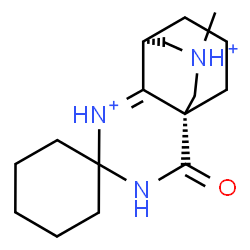 ChemSpider 2D Image | (1'R,7'R)-9'-Methyl-2'-oxo-3'-aza-5',9'-diazoniaspiro[cyclohexane-1,4'-tricyclo[5.3.3.0~1,6~]tridecane]-5'-ene | C16H27N3O