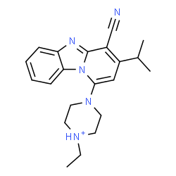 ChemSpider 2D Image | 4-(4-Cyano-3-isopropylpyrido[1,2-a]benzimidazol-1-yl)-1-ethylpiperazin-1-ium | C21H26N5