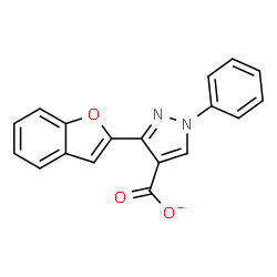 ChemSpider 2D Image | 3-(1-Benzofuran-2-yl)-1-phenyl-1H-pyrazole-4-carboxylate | C18H11N2O3