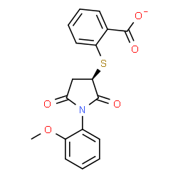 ChemSpider 2D Image | 2-{[(3R)-1-(2-Methoxyphenyl)-2,5-dioxo-3-pyrrolidinyl]sulfanyl}benzoate | C18H14NO5S