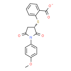 ChemSpider 2D Image | 2-{[(3S)-1-(4-Methoxyphenyl)-2,5-dioxo-3-pyrrolidinyl]sulfanyl}benzoate | C18H14NO5S