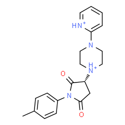 ChemSpider 2D Image | 1-[(3R)-1-(4-Methylphenyl)-2,5-dioxo-3-pyrrolidinyl]-4-(2-pyridiniumyl)piperazin-1-ium | C20H24N4O2