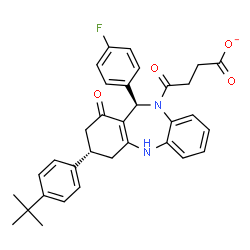 ChemSpider 2D Image | 4-{(3S,11R)-11-(4-Fluorophenyl)-3-[4-(2-methyl-2-propanyl)phenyl]-1-oxo-1,2,3,4,5,11-hexahydro-10H-dibenzo[b,e][1,4]diazepin-10-yl}-4-oxobutanoate | C33H32FN2O4