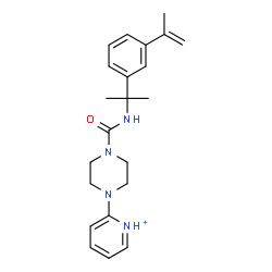ChemSpider 2D Image | 2-(4-{[2-(3-Isopropenylphenyl)-2-propanyl]carbamoyl}-1-piperazinyl)pyridinium | C22H29N4O