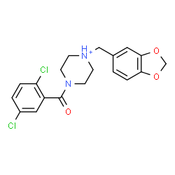 ChemSpider 2D Image | 1-(1,3-Benzodioxol-5-ylmethyl)-4-(2,5-dichlorobenzoyl)piperazin-1-ium | C19H19Cl2N2O3