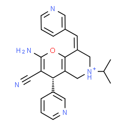 ChemSpider 2D Image | (4S,8Z)-2-Amino-3-cyano-6-isopropyl-4-(3-pyridinyl)-8-(3-pyridinylmethylene)-5,6,7,8-tetrahydro-4H-pyrano[3,2-c]pyridin-6-ium | C23H24N5O