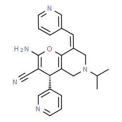 ChemSpider 2D Image | (4S,8Z)-2-Amino-6-isopropyl-4-(3-pyridinyl)-8-(3-pyridinylmethylene)-5,6,7,8-tetrahydro-4H-pyrano[3,2-c]pyridine-3-carbonitrile | C23H23N5O