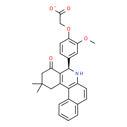 ChemSpider 2D Image | {4-[(5R)-2,2-Dimethyl-4-oxo-1,2,3,4,5,6-hexahydrobenzo[a]phenanthridin-5-yl]-2-methoxyphenoxy}acetate | C28H26NO5