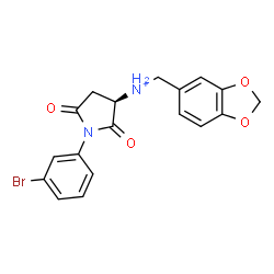 ChemSpider 2D Image | (3R)-N-(1,3-Benzodioxol-5-ylmethyl)-1-(3-bromophenyl)-2,5-dioxo-3-pyrrolidinaminium | C18H16BrN2O4