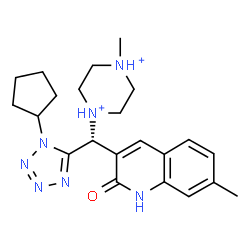 ChemSpider 2D Image | 1-[(S)-(1-Cyclopentyl-1H-tetrazol-5-yl)(7-methyl-2-oxo-1,2-dihydro-3-quinolinyl)methyl]-4-methylpiperazinediium | C22H31N7O