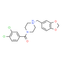 ChemSpider 2D Image | 1-(1,3-Benzodioxol-5-ylmethyl)-4-(3,4-dichlorobenzoyl)piperazin-1-ium | C19H19Cl2N2O3