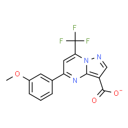 ChemSpider 2D Image | 5-(3-Methoxyphenyl)-7-(trifluoromethyl)pyrazolo[1,5-a]pyrimidine-3-carboxylate | C15H9F3N3O3
