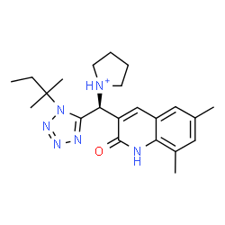 ChemSpider 2D Image | 1-{(R)-(6,8-Dimethyl-2-oxo-1,2-dihydro-3-quinolinyl)[1-(2-methyl-2-butanyl)-1H-tetrazol-5-yl]methyl}pyrrolidinium | C22H31N6O