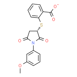 ChemSpider 2D Image | 2-{[(3S)-1-(3-Methoxyphenyl)-2,5-dioxo-3-pyrrolidinyl]sulfanyl}benzoate | C18H14NO5S