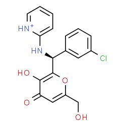 ChemSpider 2D Image | 2-({(S)-(3-Chlorophenyl)[3-hydroxy-6-(hydroxymethyl)-4-oxo-4H-pyran-2-yl]methyl}amino)pyridinium | C18H16ClN2O4