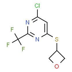ChemSpider 2D Image | 4-Chloro-6-(3-oxetanylsulfanyl)-2-(trifluoromethyl)pyrimidine | C8H6ClF3N2OS