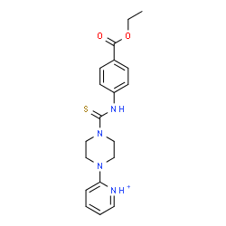 ChemSpider 2D Image | 2-(4-{[4-(Ethoxycarbonyl)phenyl]carbamothioyl}-1-piperazinyl)pyridinium | C19H23N4O2S
