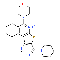 ChemSpider 2D Image | 5-(4-Morpholinyl)-8-(1-piperidinyl)-1,2,3,4-tetrahydro[1,2,3]triazino[4',5':4,5]thieno[2,3-c]isoquinolin-6-ium | C21H27N6OS