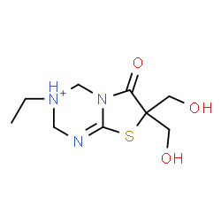 ChemSpider 2D Image | 3-Ethyl-7,7-bis(hydroxymethyl)-6-oxo-3,4,6,7-tetrahydro-2H-[1,3]thiazolo[3,2-a][1,3,5]triazin-3-ium | C9H16N3O3S
