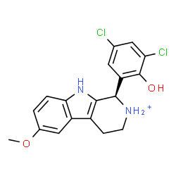 ChemSpider 2D Image | (1R)-1-(3,5-Dichloro-2-hydroxyphenyl)-6-methoxy-2,3,4,9-tetrahydro-1H-beta-carbolin-2-ium | C18H17Cl2N2O2