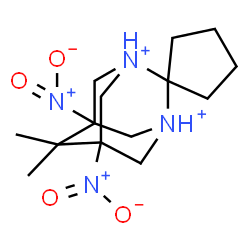 ChemSpider 2D Image | 6',6'-Dimethyl-5',7'-dinitro-1',3'-diazoniaspiro[cyclopentane-1,2'-tricyclo[3.3.1.1~3,7~]decane] | C14H24N4O4