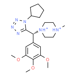 ChemSpider 2D Image | 1-[(R)-(1-Cyclopentyl-1H-tetrazol-5-yl)(3,4,5-trimethoxyphenyl)methyl]-4-methylpiperazinediium | C21H34N6O3