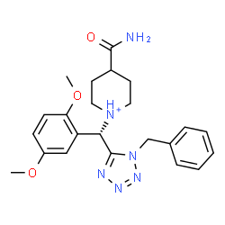 ChemSpider 2D Image | 1-[(S)-(1-Benzyl-1H-tetrazol-5-yl)(2,5-dimethoxyphenyl)methyl]-4-carbamoylpiperidinium | C23H29N6O3