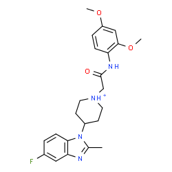 ChemSpider 2D Image | 1-{2-[(2,4-Dimethoxyphenyl)amino]-2-oxoethyl}-4-(5-fluoro-2-methyl-1H-benzimidazol-1-yl)piperidinium | C23H28FN4O3