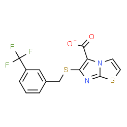 ChemSpider 2D Image | 6-{[3-(Trifluoromethyl)benzyl]sulfanyl}imidazo[2,1-b][1,3]thiazole-5-carboxylate | C14H8F3N2O2S2