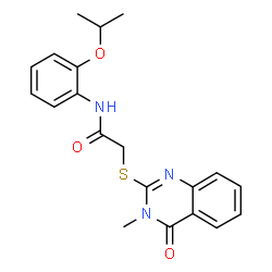 ChemSpider 2D Image | N-(2-Isopropoxyphenyl)-2-[(3-methyl-4-oxo-3,4-dihydro-2-quinazolinyl)sulfanyl]acetamide | C20H21N3O3S