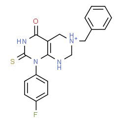 ChemSpider 2D Image | 3-Benzyl-8-(4-fluorophenyl)-5-oxo-7-thioxo-1,2,3,4,5,6,7,8-octahydropyrimido[4,5-d]pyrimidin-3-ium | C19H18FN4OS